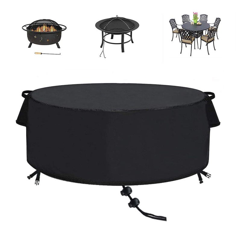 TheElves Fire Pit Cover, Round Firepit Covers Waterproof for Outdoor Fire Pit, Windproof Heavy Duty Covers for Propane Firepit & Fire Bowl & Fire Ring & Patio Round Table - 60''Dia x 23''H (Upgraded) - Image 1